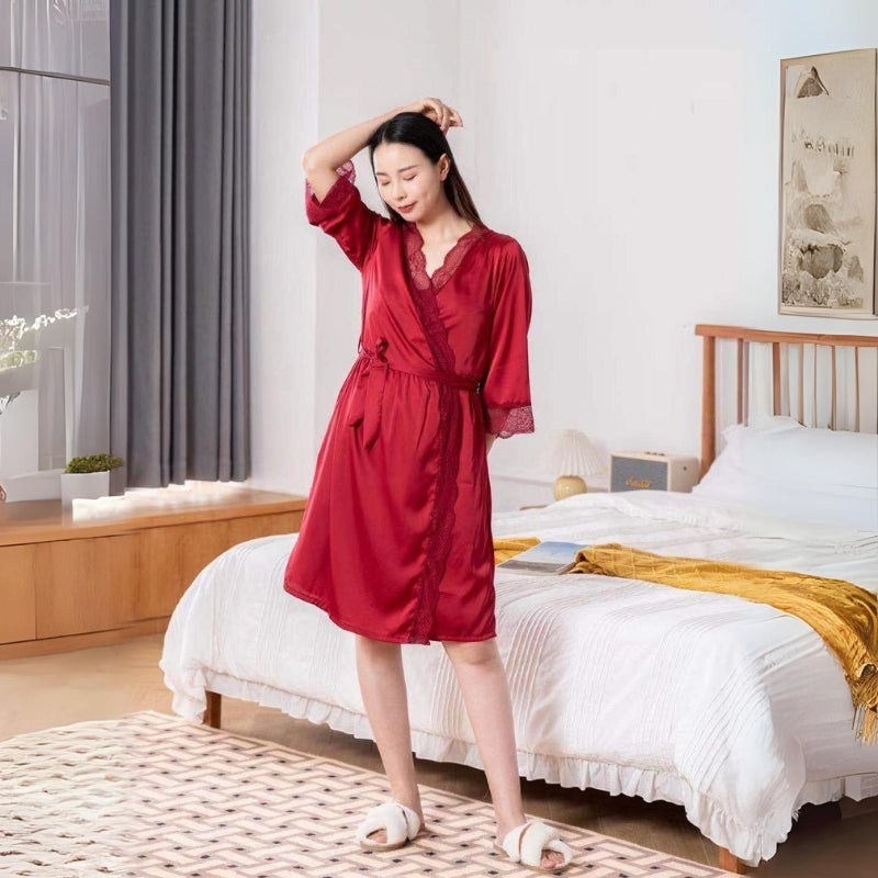 Women's Satin 2Pcs Robe Set - Nightwear