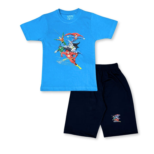 Super Heroes Boys Shorts Set - Light Blue