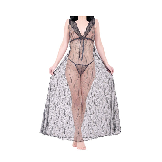 Sheer Lace Cami Lingerie Dress, Stylish V Neck Backless Strap , Women's Lingerie