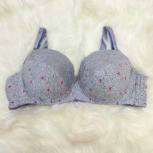 Light Grey Floral Comfy & Breathable Underwired Push Up Bra
