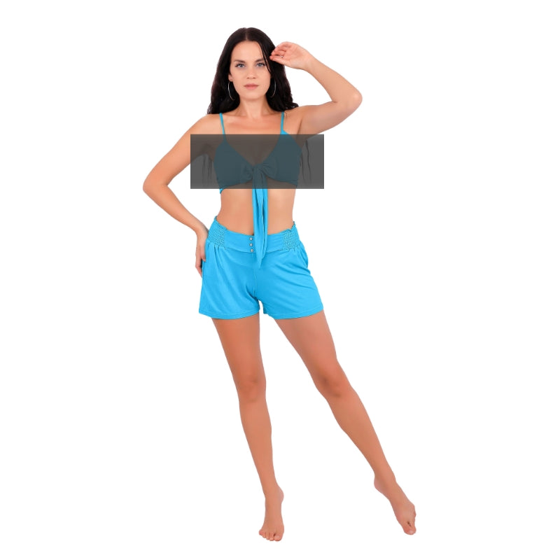 Women's Pajama Shorts Set, Blue Crop Top and Shorts set, Lingerie