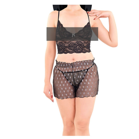 Sheer Lace Crop Top and Shorts, Women's Lingerie