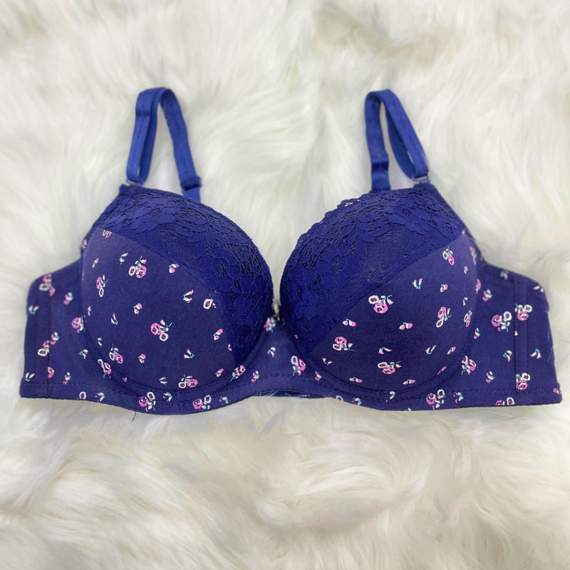 Blue Floral Comfy & Breathable Everyday Underwired Push Up Bra