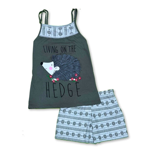 Top & Shorts Pajama Set - Grey Printed